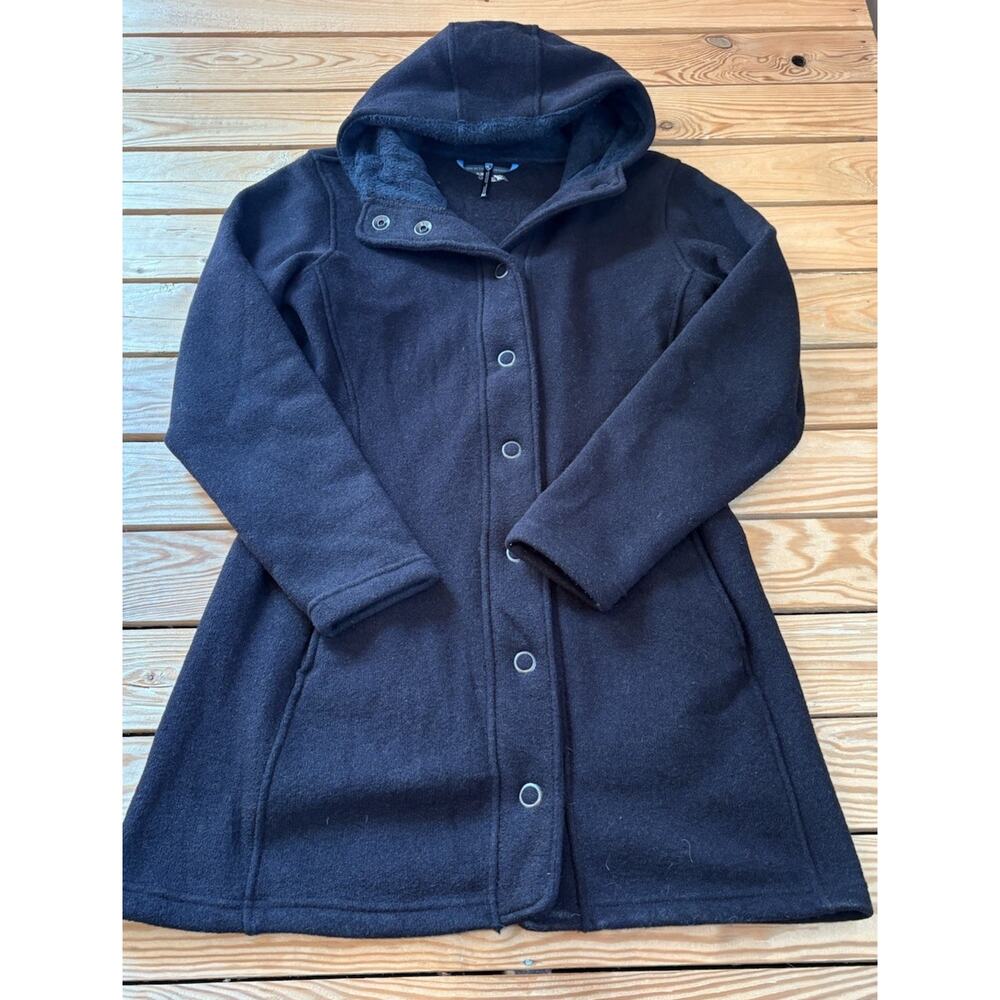 Kuhl Women’s Snap Front Hooded Parka Long Jacket Size M Black Charcoal H2
